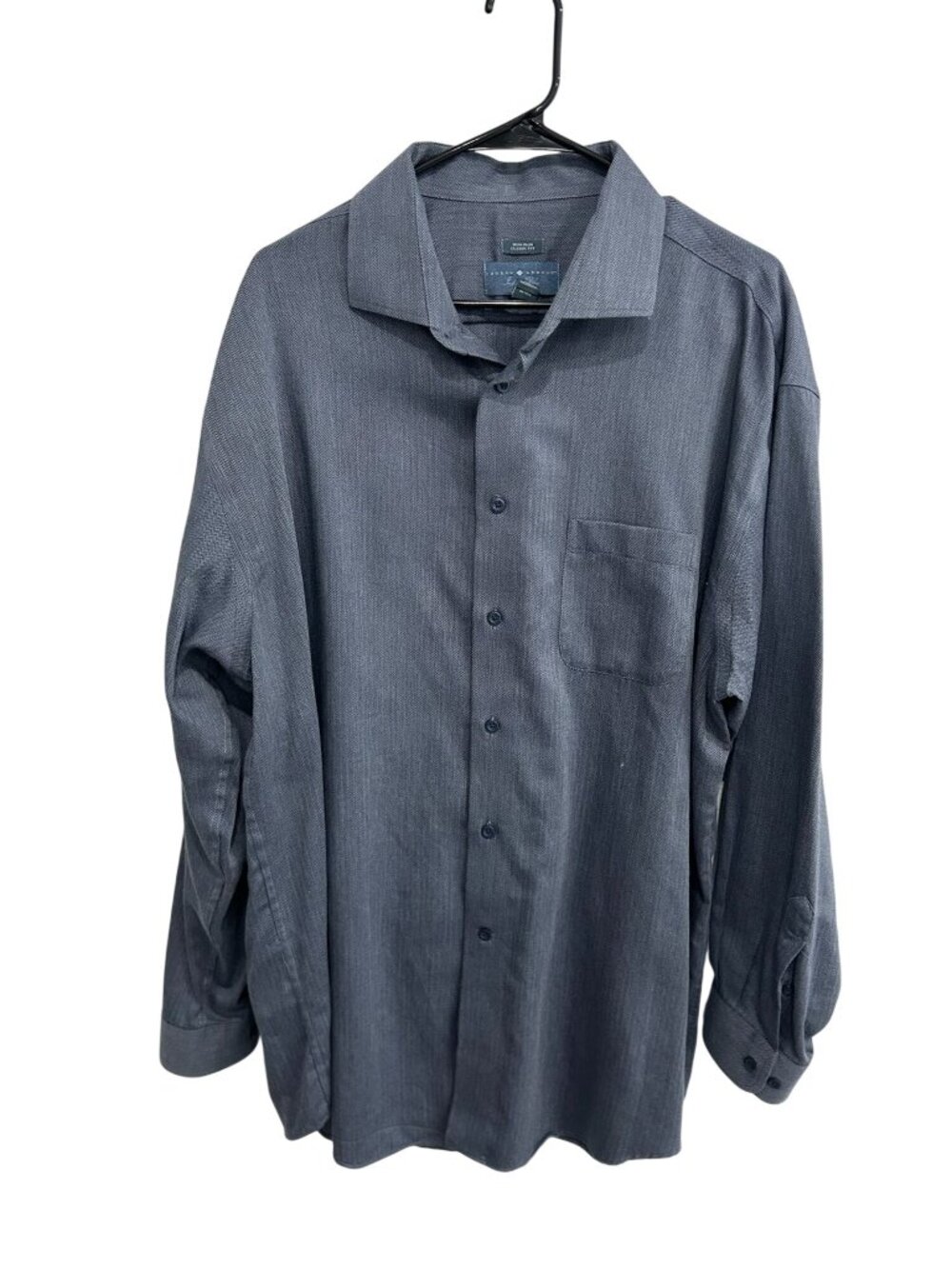 Joseph Abboud 18 Indigo Blue Herringbone Mens Dress Shirt Old Money Quiet Luxury
